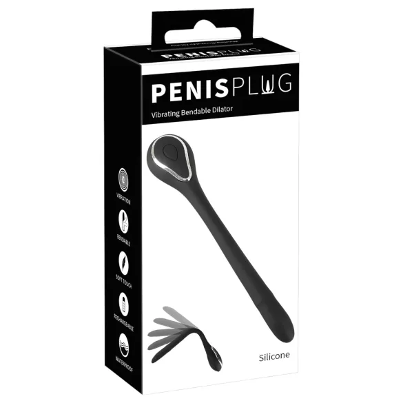 Penisplugg-dilator - oppladbar, vibrerende dilator (1 cm, svart)