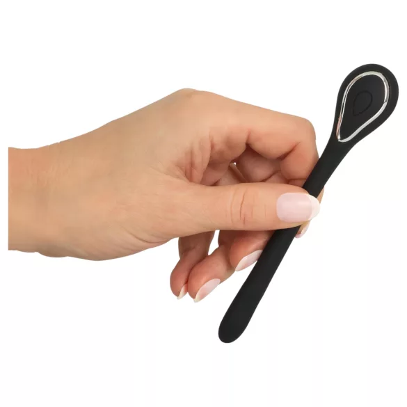 Penisplugg-dilator - oppladbar, vibrerende dilator (1 cm, svart)