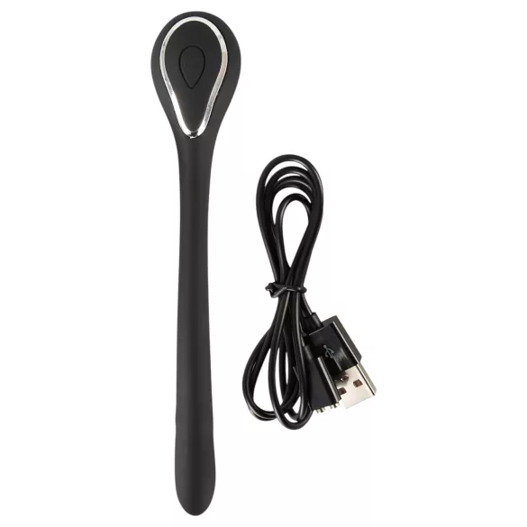 Penisplugg-dilator - oppladbar, vibrerende dilator (1 cm, svart)