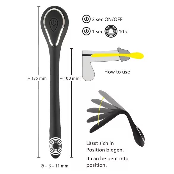 Penisplugg-dilator - oppladbar, vibrerende dilator (1 cm, svart)