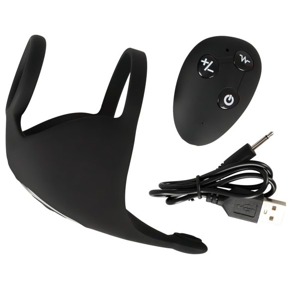 Rebel - oppladbar penis- og testikkelvibrator (svart)