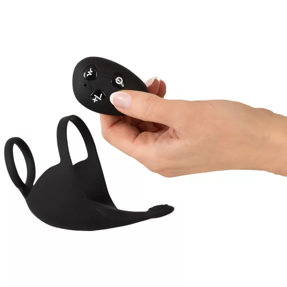 Rebel - oppladbar penis- og testikkelvibrator (svart)