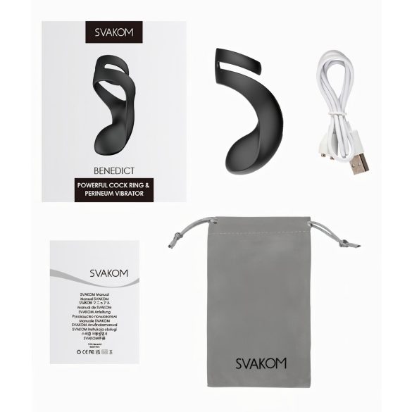 Svakom Benedict - svart vibrerende penisring med perineumstimulator