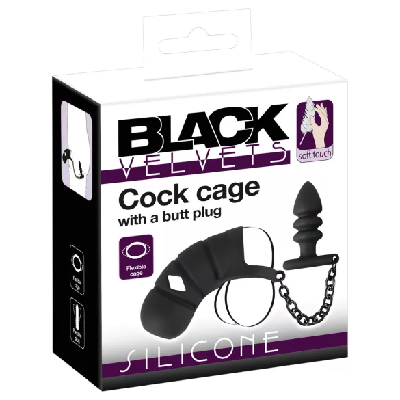 Black Velvets - silikon peniskrage med analplugg (svart)