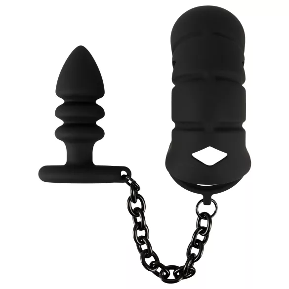 Black Velvets - silikon peniskrage med analplugg (svart)