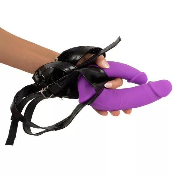 SMILE - dobbelt strap-on m/underkant (lilla-svart)