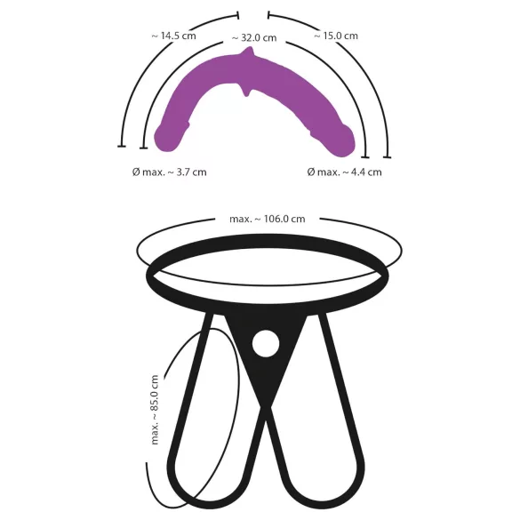 SMILE - dobbelt strap-on m/underkant (lilla-svart)