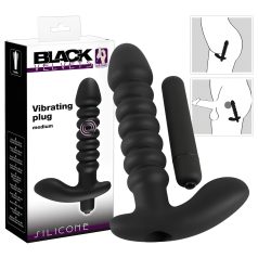 Svart Fløyel riflet vibrator - medium (svart)