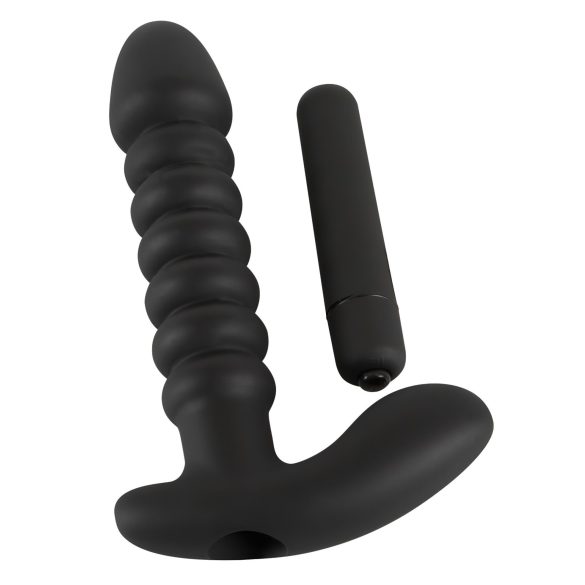 Svart Fløyel riflet vibrator - medium (svart)