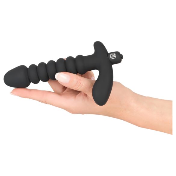 Svart Fløyel riflet vibrator - medium (svart)