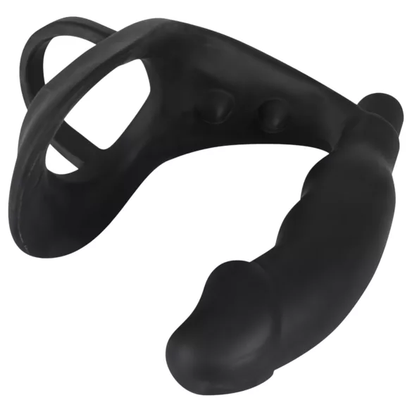 Svart Fløyel - Vibrator med peniskrans og analring (svart)