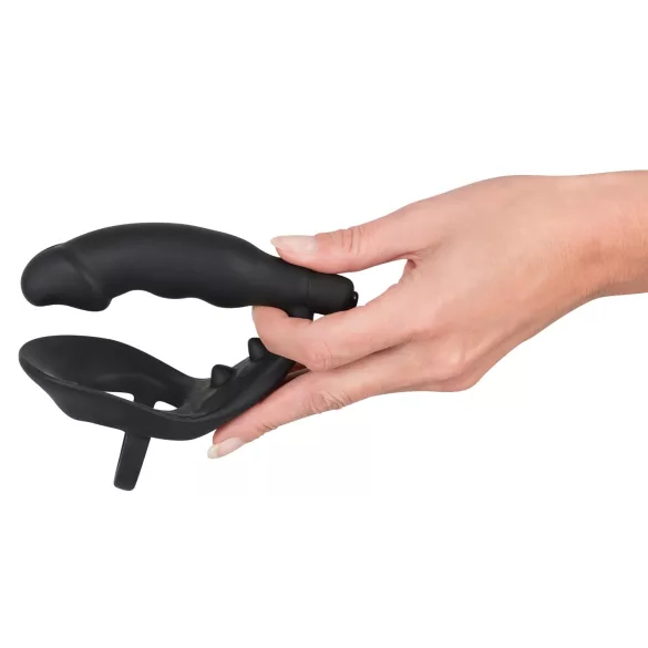 Svart Fløyel - Vibrator med peniskrans og analring (svart)