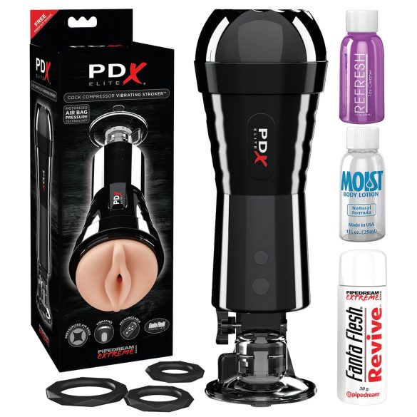 PDX Cock Compressor - sugende, vibrerende fitte masturbator (svart)