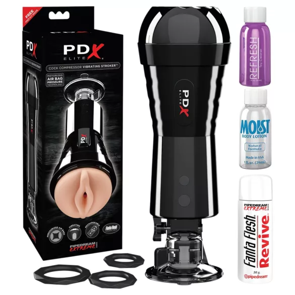 PDX Cock Compressor - sugende, vibrerende fitte masturbator (svart)