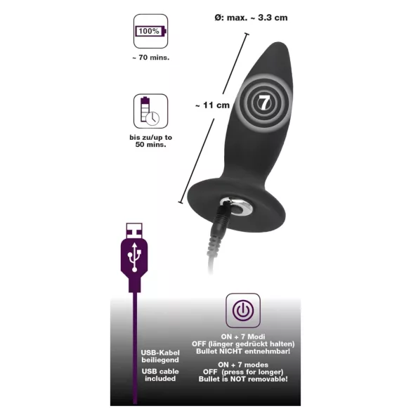 Black Velvet S - Oppladbar analvibrator for nybegynnere, liten (sort)