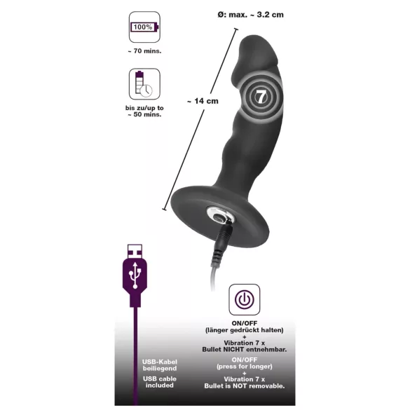Black Velvet - oppladbar analvibrator med penis (svart)