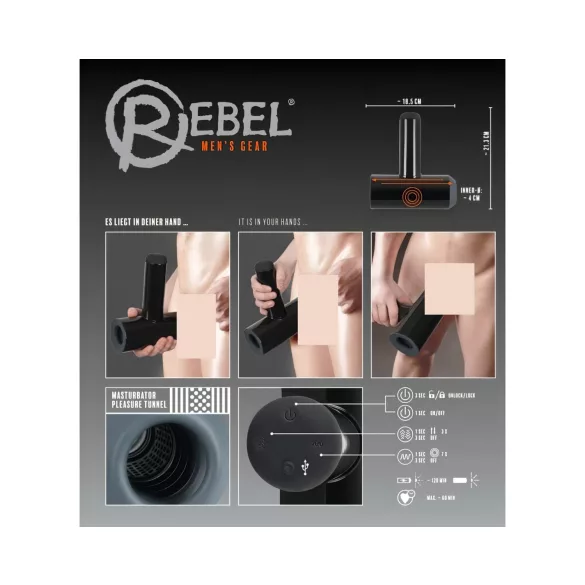 Rebel - Oppladbar, vibrerende masturbator i svart