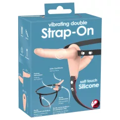   You2Toys - Strap-On - dobbel dildo med vibrasjoner (naturlig)