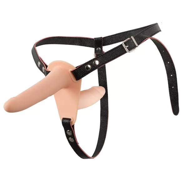 You2Toys - Strap-On - dobbel dildo med vibrasjoner (naturlig)