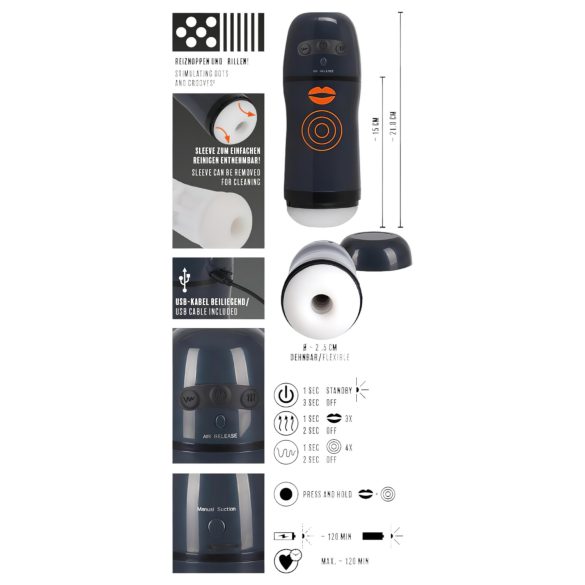 Rebel - 2i1 sugende, vibrerende masturbator (svart)