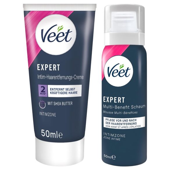 Veet - intim hårfjerningskrem og fuktighetsgivende skum for kvinner (50+50ml)