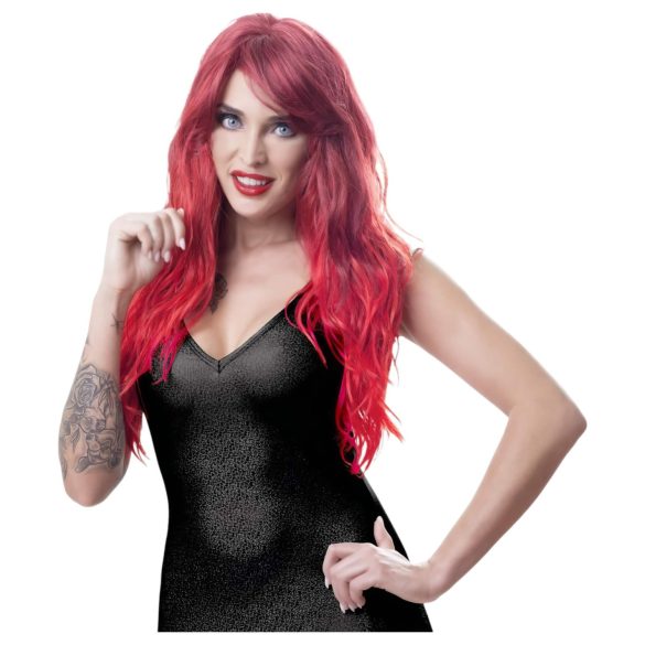 Cottelli - Lang, bølgete parykk med pannelugg (rød)