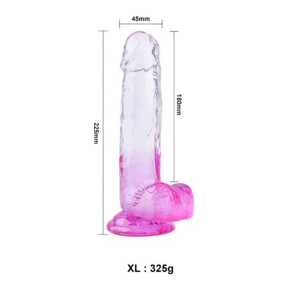 Sunfo - Sugeskop med testikler, dildo - 22cm (Gjennomsiktig-lilla)
