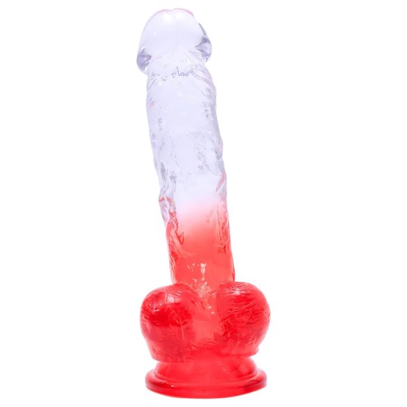 Sunfo - sugekopp dildo med testikler - 21 cm (gjennomsiktig rød)