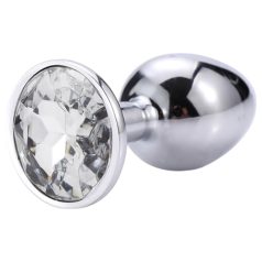 Sunfo - metall analplugg med hvit stein (sølv) Sunfo - metall analplugg med hvit stein (sølv)