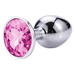 Sunfo - metall analplugg med rosa stein (sølv)