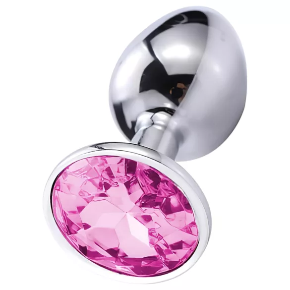 Sunfo - metall analplugg med rosa stein (sølv)