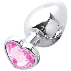 Sunfo - metall analplugg med hjerteformet stein (sølv-rosa)