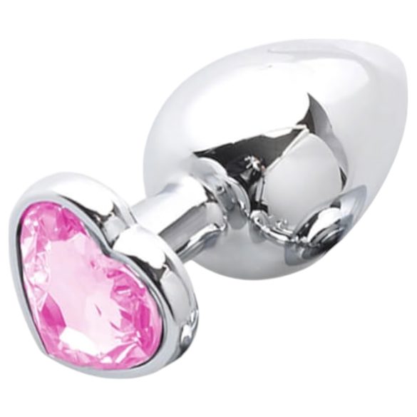 Sunfo - metall analplugg med hjerteformet stein (sølv-rosa)