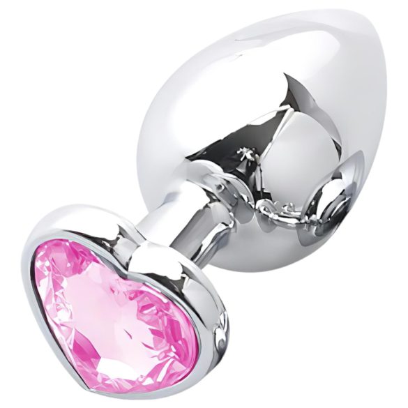 Sunfo - metall analplugg med hjerteformet stein (sølv-rosa)