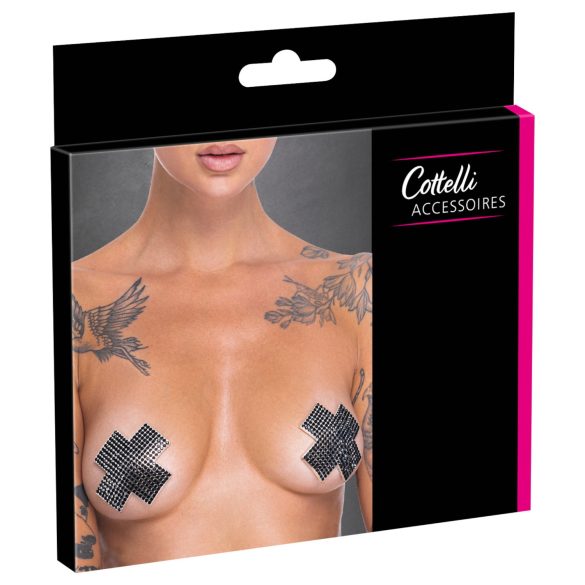 Cottelli - rhinestone X brystklistremerke (svart)