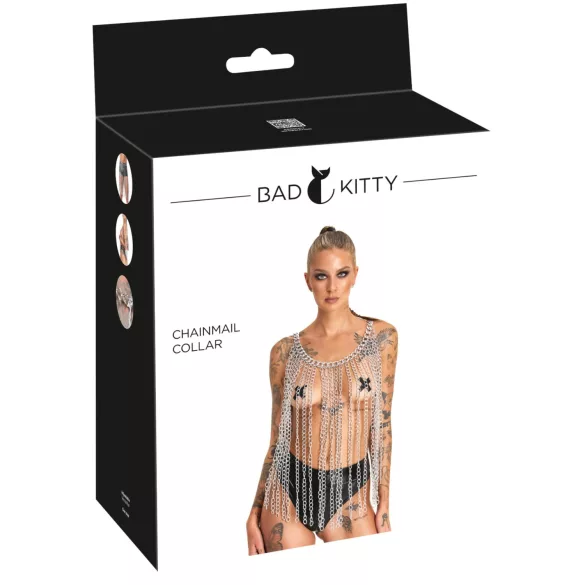 Bad Kitty - halsbånd og belte med lenkelenker (sølv)
