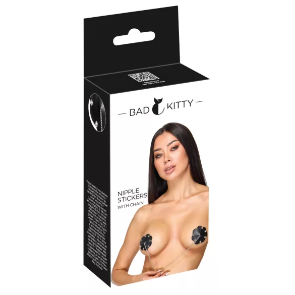 Bad Kitty - nipplestickers med nagler og lenke (svart)