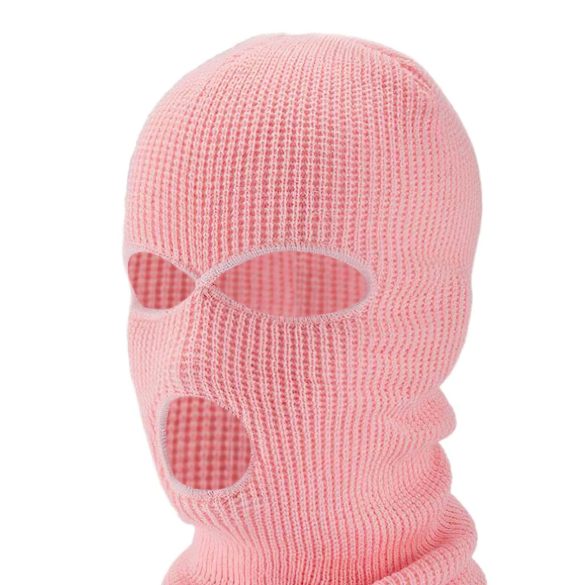 Balaklava - Strikket ansiktsmaske med 3 åpninger (rosa)
