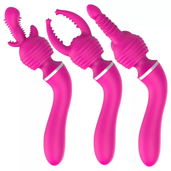 Lonely 2-i-1: massasjer og G-punktvibrator med 3 vedlegg (rosa)