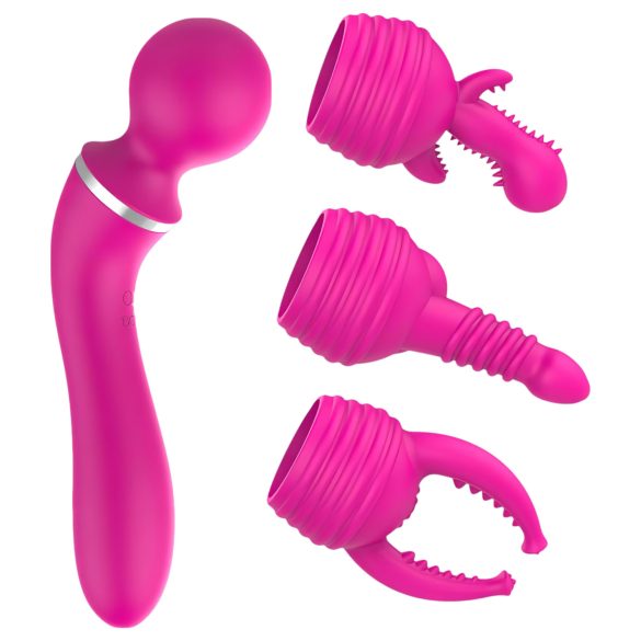 Lonely 2-i-1: massasjer og G-punktvibrator med 3 vedlegg (rosa)