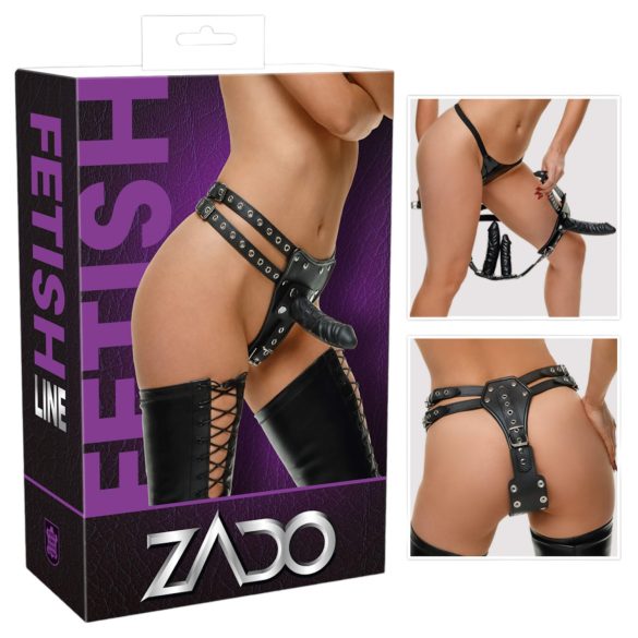 ZADO - Lær truse m. 2 innvendige dildoer (svart) - L/XL