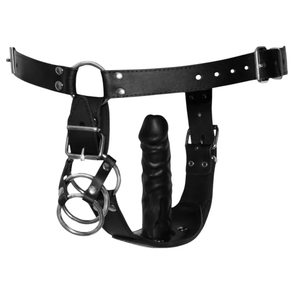 ZADO - Lær-tanga med dildo og 3 penisringer