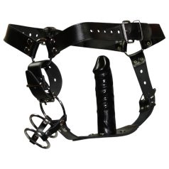 ZADO - Lær-tanga med dildo og 3 penisringer - L/XL