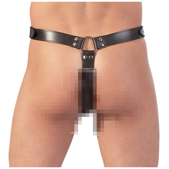 ZADO - Lær-tanga med dildo og 3 penisringer - L/XL