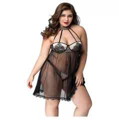 JSY 066 - svart babydoll-sett (XL-2XL)