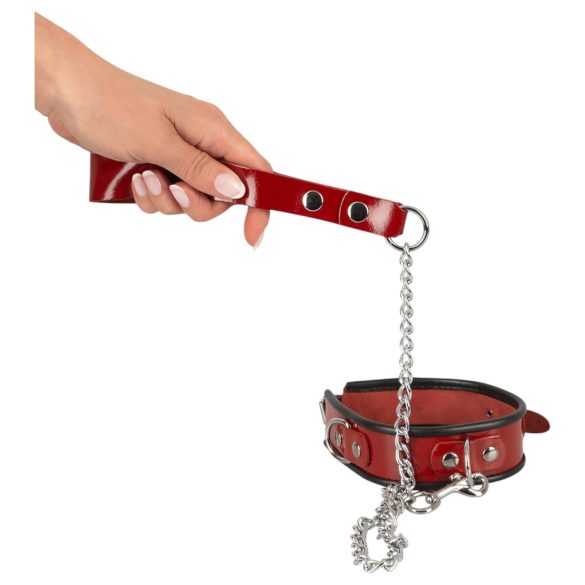 ZADO - Rødt lærhalsbånd med bånd