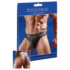 Skinnende herre-tanga med gjennomsiktige felt (svart) - M Skinnende herre-tanga med gjennomsiktige felt (svart) - M