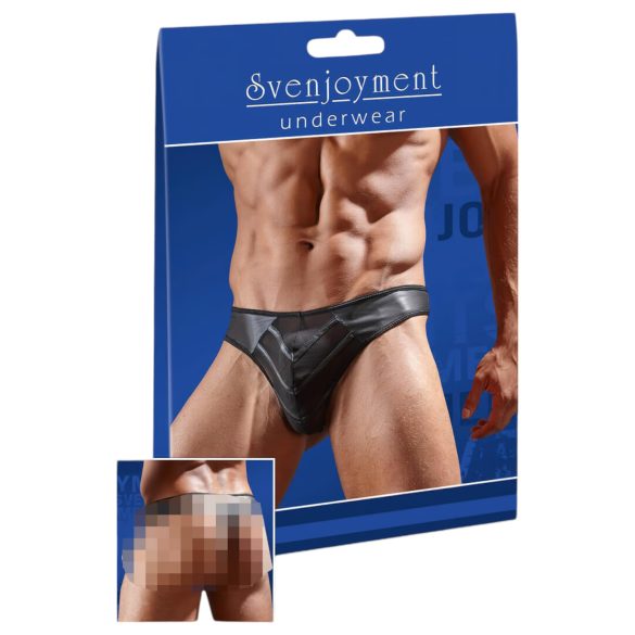 Skinnende herre-tanga med gjennomsiktige felt (svart) - M