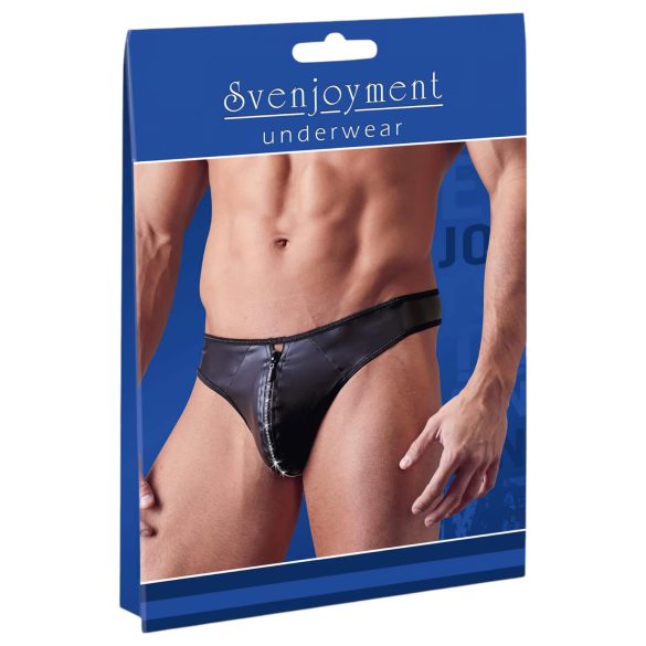 Svenjoyment - Glitrende herre-tanga med strassglidelås (svart) - XL
