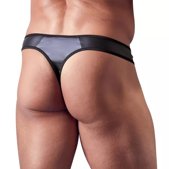 Svenjoyment - Glitrende herre-tanga med strassglidelås (svart) - 2XL